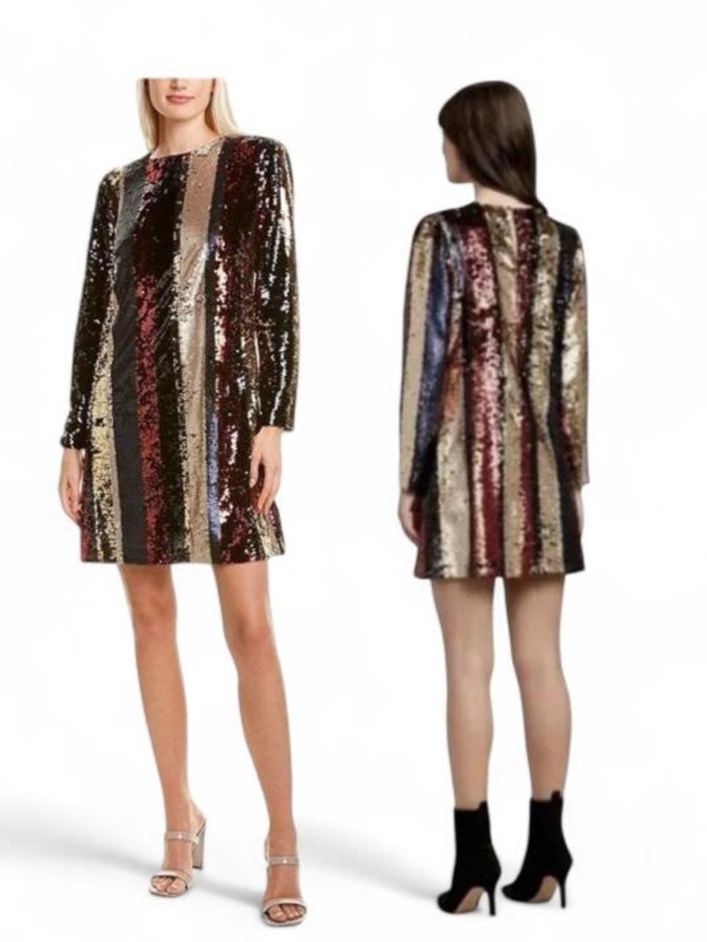 Womens Mini Dress Ali & Jay M Multicolor Striped Sequin Long Sleeve Glam Party